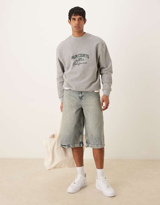 DESIGN longer length denim jorts in washed grey