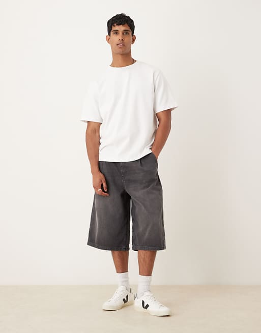 DESIGN Longer Length Pleated Denim Jort In Black
