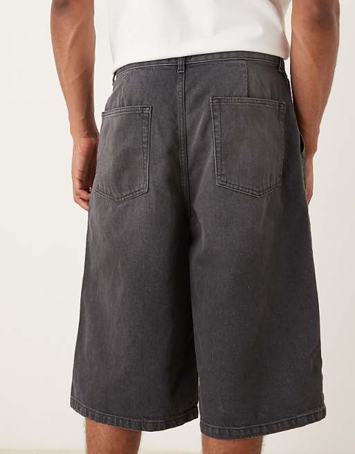 DESIGN Longer Length Pleated Denim Jort In Black