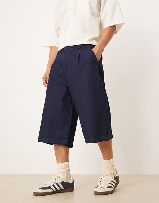 DESIGN Longer Length Pleated Denim Jort In Raw Wash