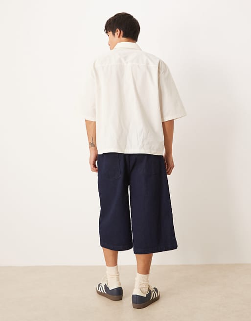 DESIGN Longer Length Pleated Denim Jort In Raw Wash