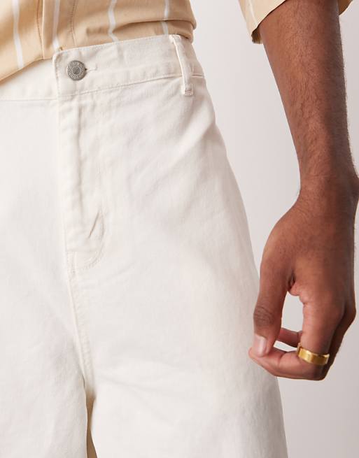 DESIGN Longer Length Pull On Cargo Shorts In White
