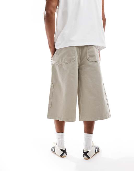 DESIGN Longer Length Pull On Cargo Shorts In Grey