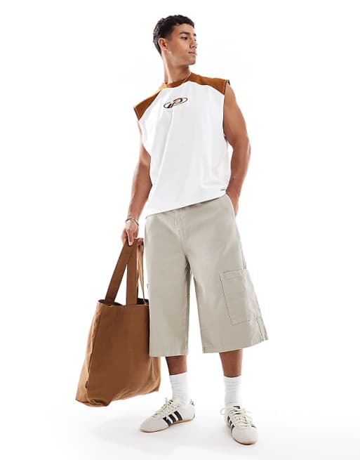 DESIGN Longer Length Pull On Cargo Shorts In Grey