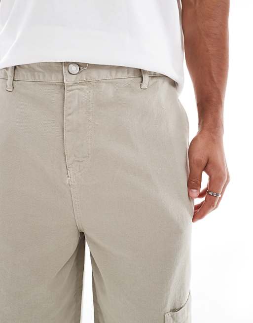 DESIGN Longer Length Pull On Cargo Shorts In Grey