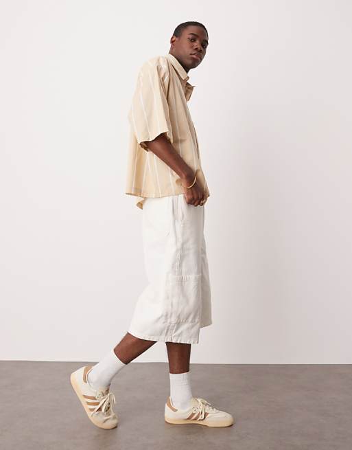 DESIGN longer length pull on cargo shorts in white