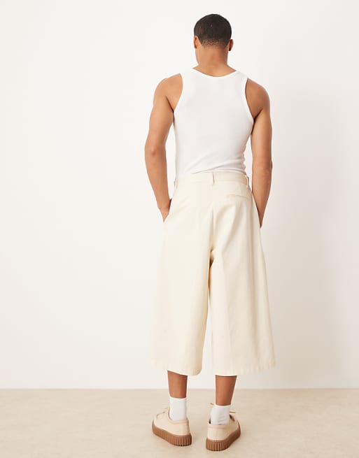 DESIGN Longline Extreme Wide Leg Short In Beige