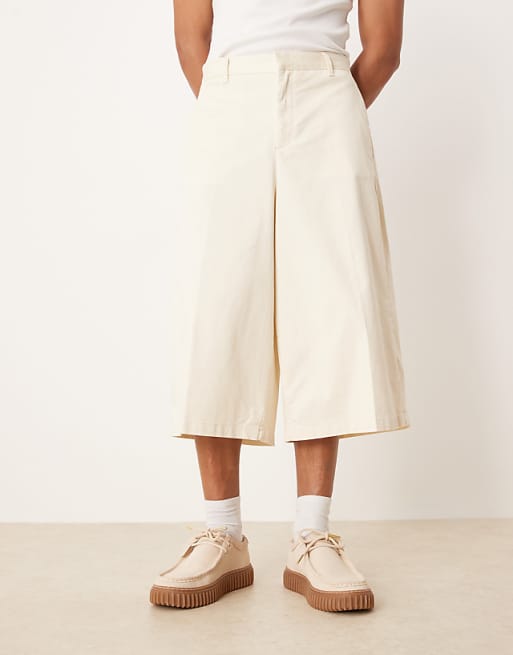 DESIGN Longline Extreme Wide Leg Short In Beige