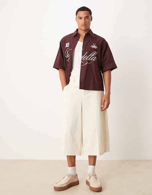 DESIGN longline extreme wide leg short in beige
