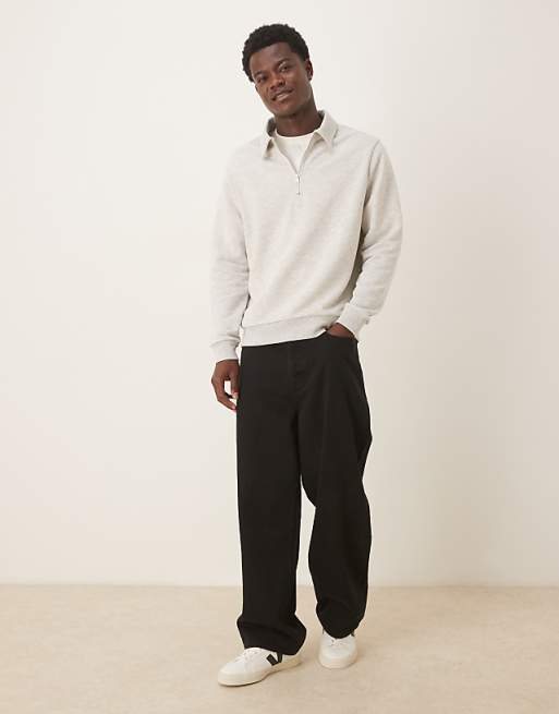 DESIGN Loopback Sweatshirt With Zip In Stone