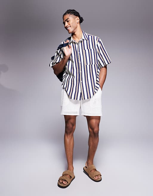 DESIGN Loose Fit Shirt In Blue Stripe