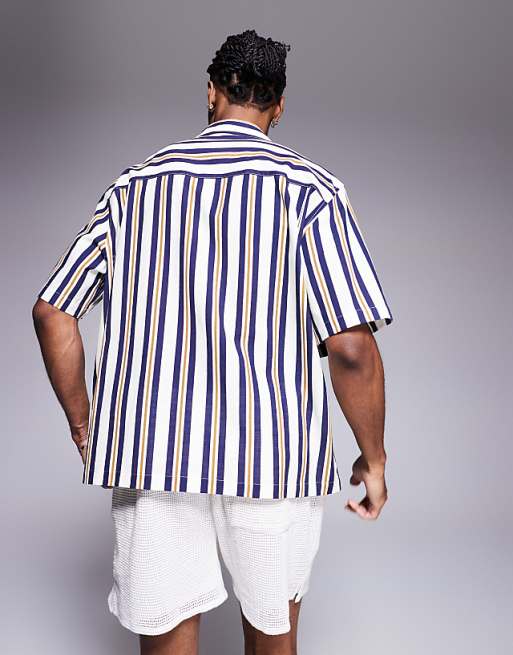 DESIGN Loose Fit Shirt In Blue Stripe