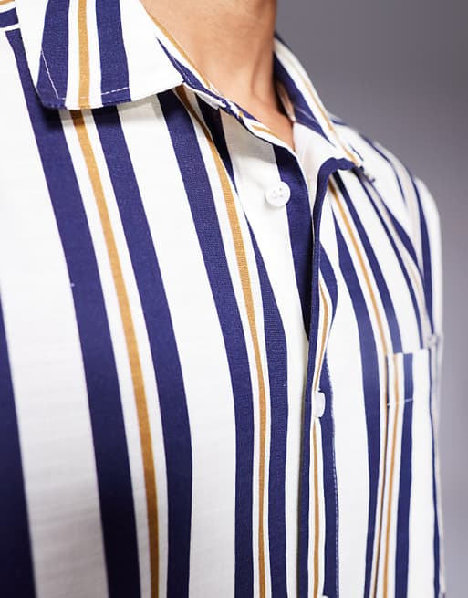 DESIGN Loose Fit Shirt In Blue Stripe