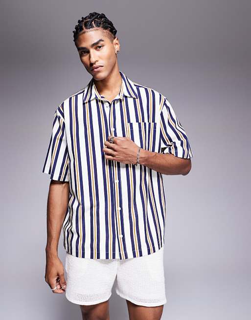 DESIGN loose fit shirt in blue stripe