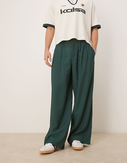DESIGN Loose Fit Smart Trousers In Green