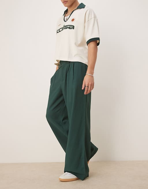 DESIGN Loose Fit Smart Trousers In Green