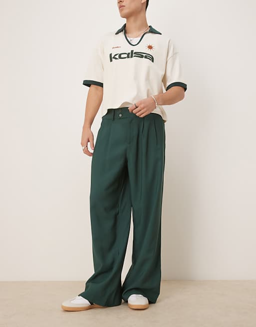 DESIGN loose fit smart trousers in green