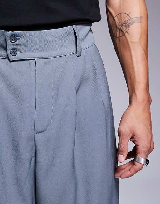 DESIGN Loose Fit Smart Trousers With Wide Waistband In Grey