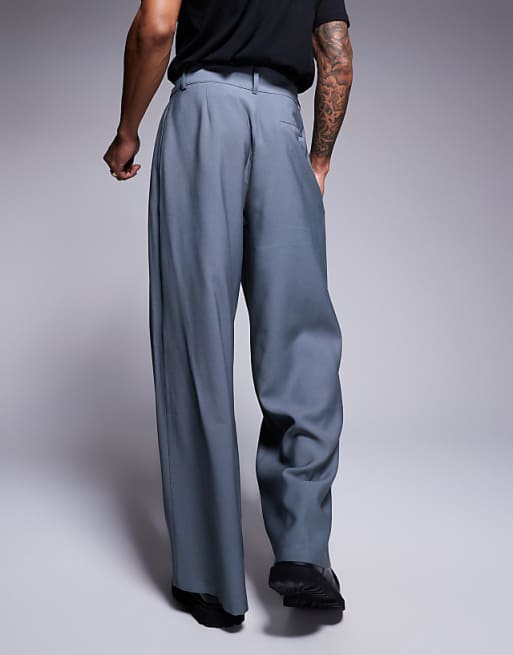 DESIGN Loose Fit Smart Trousers With Wide Waistband In Grey