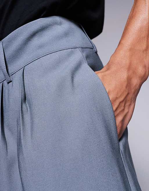 DESIGN Loose Fit Smart Trousers With Wide Waistband In Grey