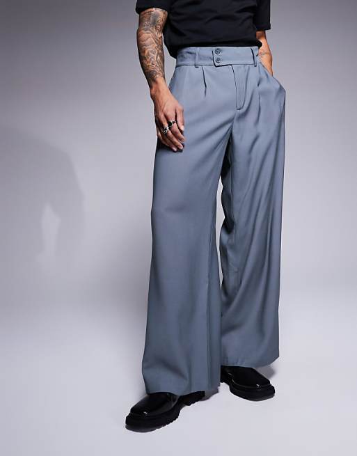 DESIGN loose fit smart trousers with wide waistband in grey