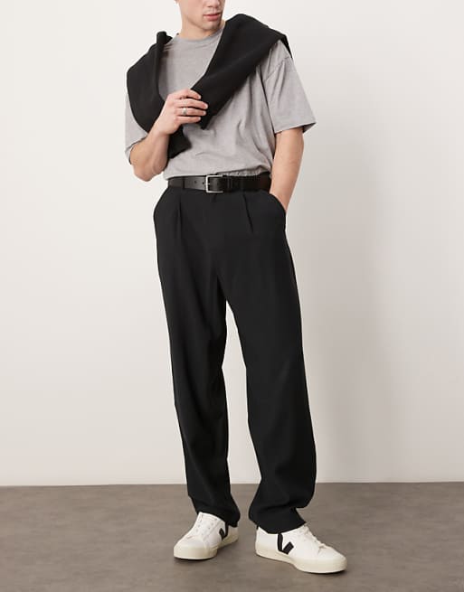 DESIGN loose skater fit smart trousers in black