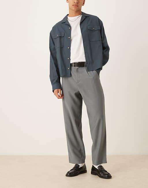 DESIGN Loose Skater Fit Smart Trousers In Grey