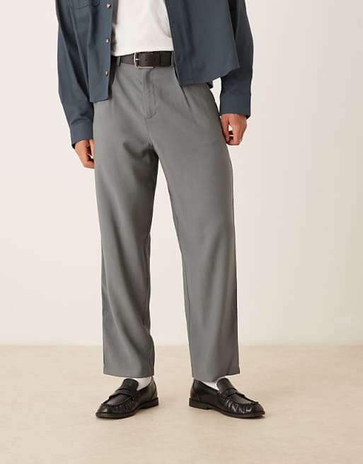 DESIGN loose skater fit smart trousers in grey
