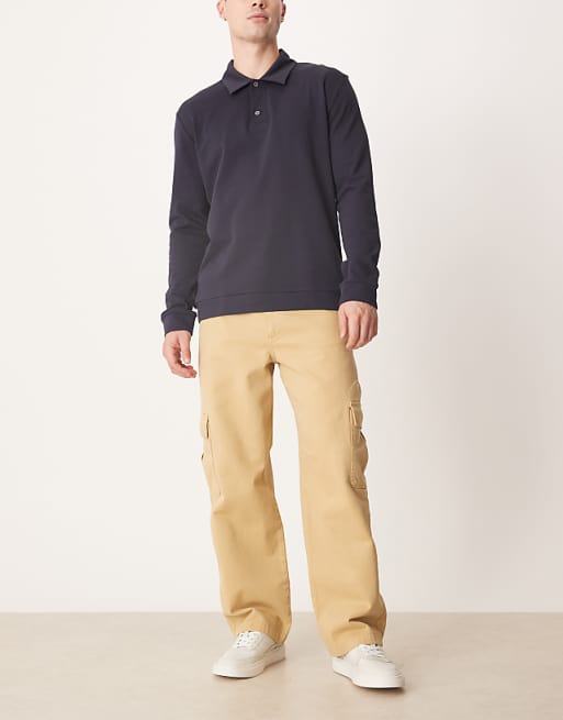 DESIGN Loose Straight Cargo Trousers In Beige