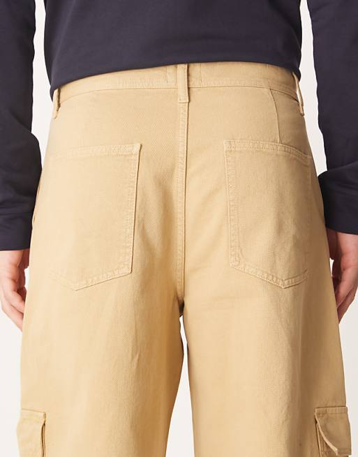 DESIGN Loose Straight Cargo Trousers In Beige
