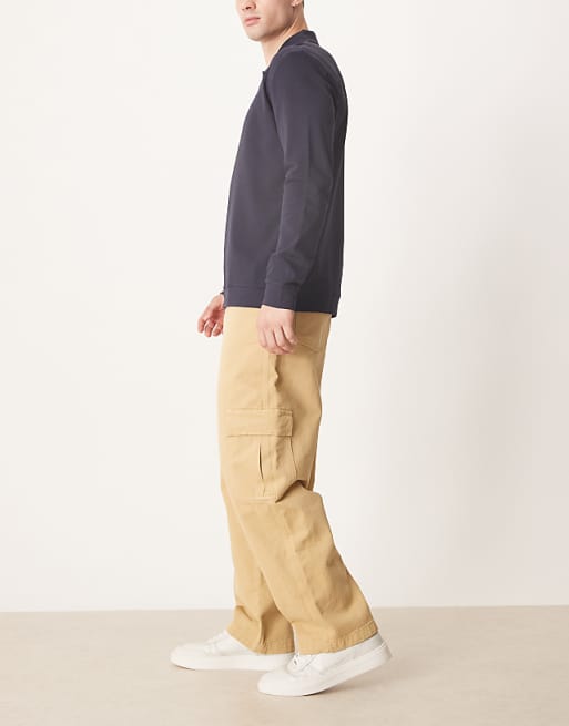 DESIGN loose straight cargo trousers in beige