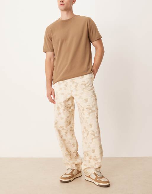 DESIGN Loose Straight Cargo Trousers In Camo