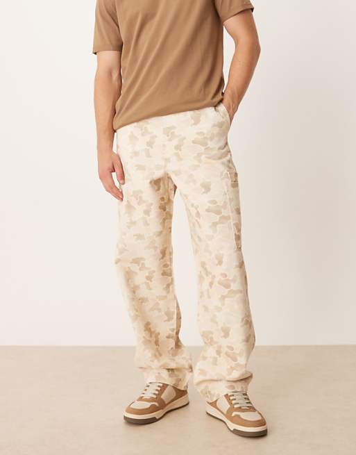 DESIGN loose straight cargo trousers in camo