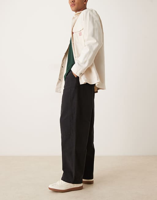 DESIGN Loose Straight Carpenter Trousers In Black