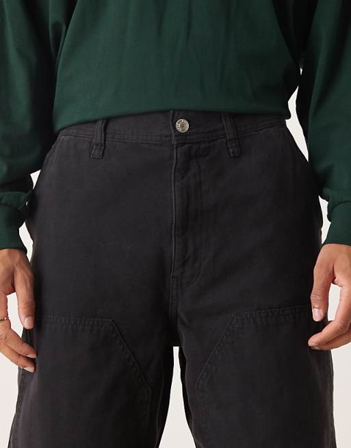 DESIGN Loose Straight Carpenter Trousers In Black