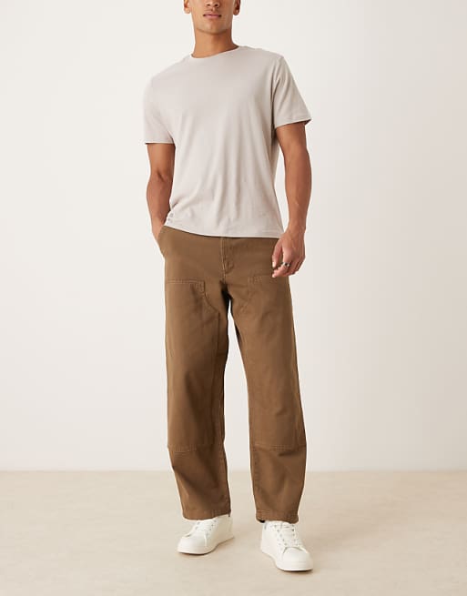 DESIGN Loose Straight Carpenter Trousers In Brown
