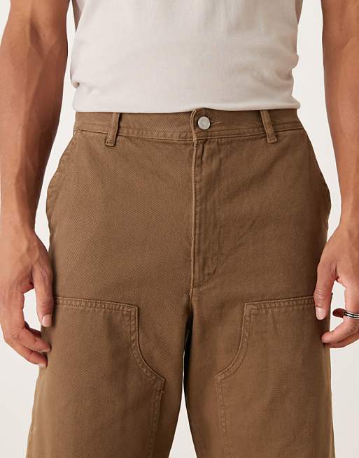DESIGN Loose Straight Carpenter Trousers In Brown