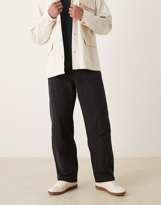 DESIGN loose straight carpenter trousers in black