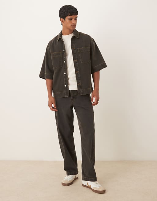 DESIGN loose straight co-ord in brown wash