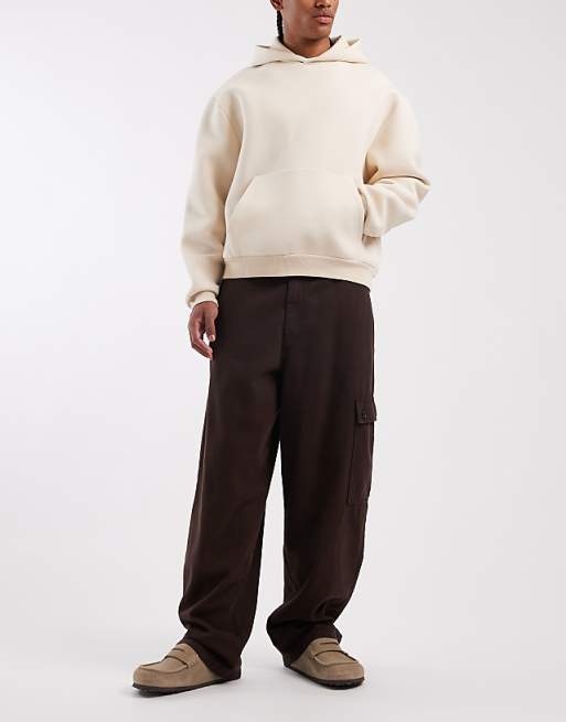 DESIGN Loose Straight Fit Cargo Trousers In Brown