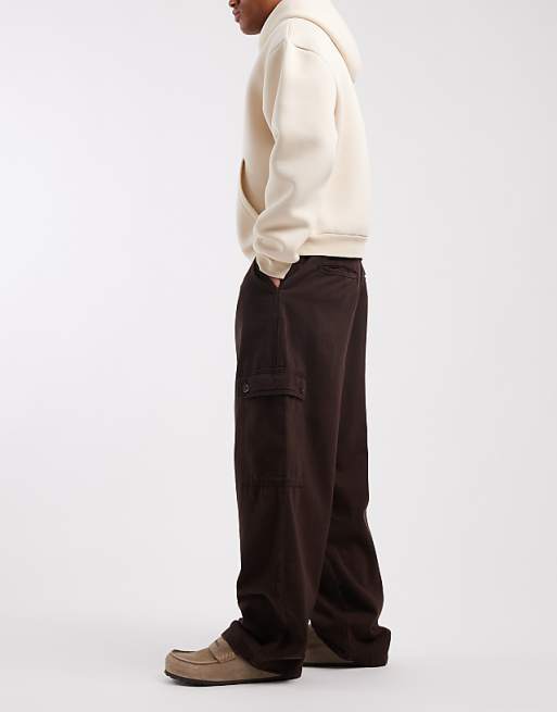 DESIGN Loose Straight Fit Cargo Trousers In Brown
