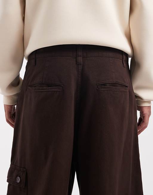 DESIGN Loose Straight Fit Cargo Trousers In Brown