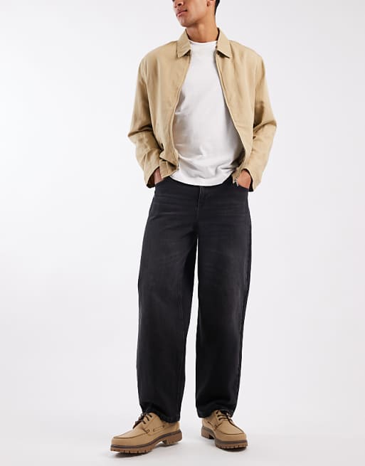 DESIGN loose straight fit jeans in washed black