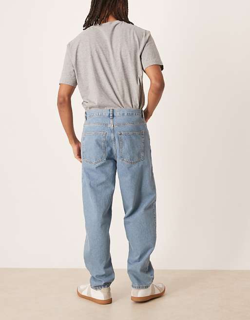 DESIGN Loose Straight Fit Subtle Green Tint Light Wash Jeans