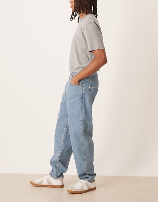 DESIGN Loose Straight Fit Subtle Green Tint Light Wash Jeans