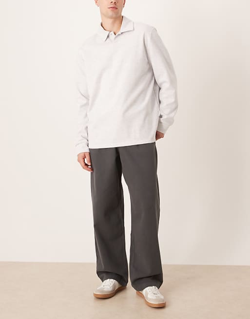 DESIGN loose straight fit twill chino in grey with vintage wash