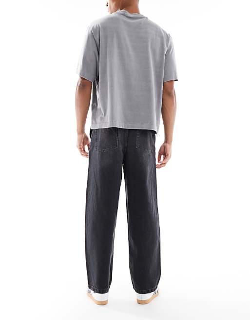 DESIGN Loose Straight Jean With Jogger Styling In Black Wash