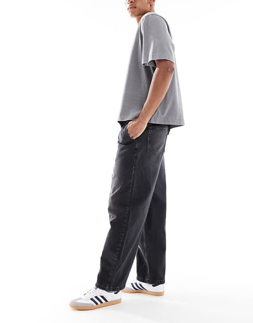 DESIGN Loose Straight Jean With Jogger Styling In Black Wash