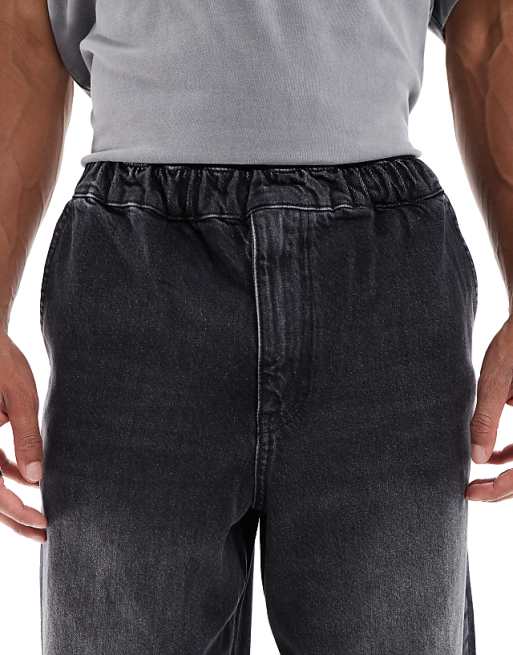 DESIGN Loose Straight Jean With Jogger Styling In Black Wash
