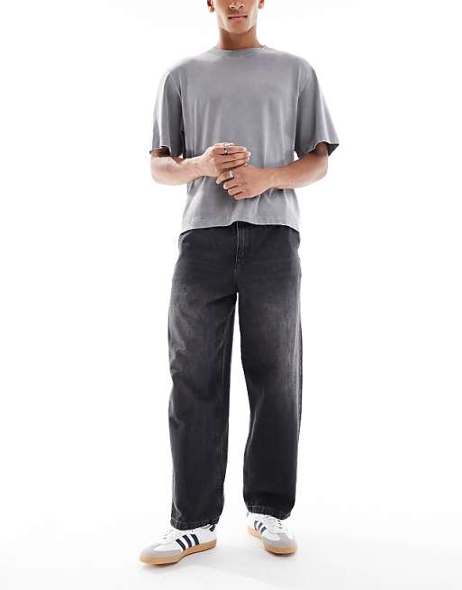DESIGN Loose straight jean with jogger styling in black wash